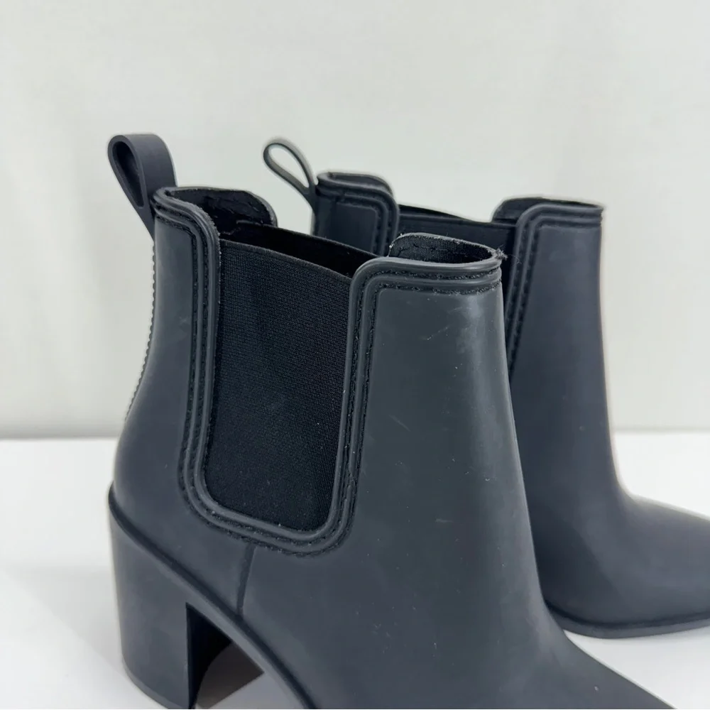 Jeffrey Campbell Womens Rubber Rain Boots Ankle Black Waterproof Weather Casual
